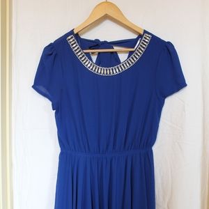 Royal blue V back dress
